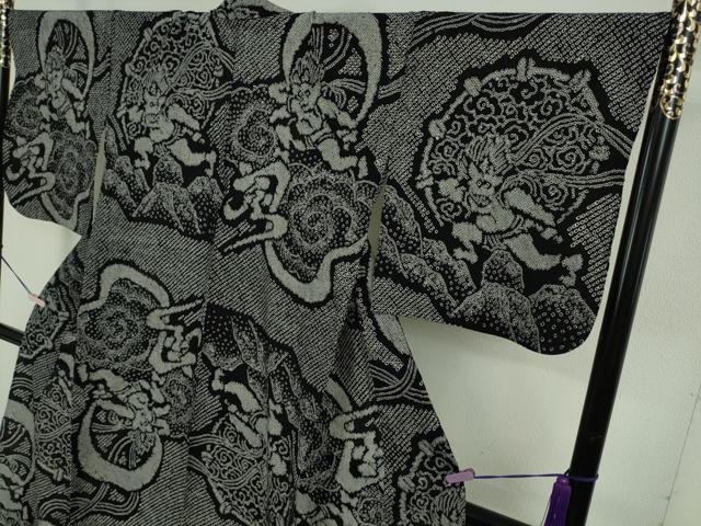 平和屋本店∴極上　夏物　浴衣　有松鳴海絞り　風神雷神　黒地　綿　逸品　DZAB5869kh6_2