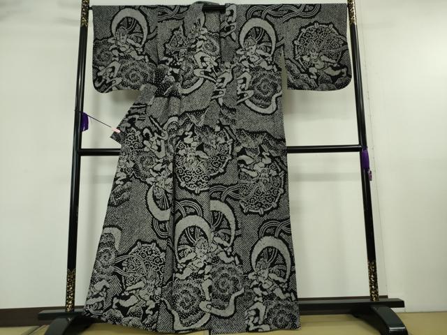 平和屋本店∴極上　夏物　浴衣　有松鳴海絞り　風神雷神　黒地　綿　逸品　DZAB5869kh6_1
