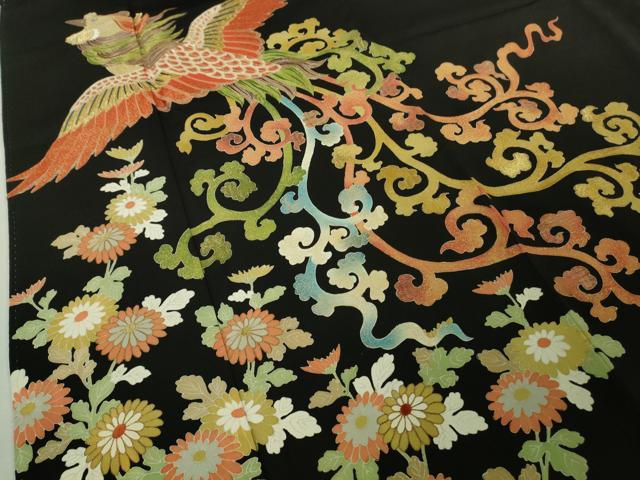 平和屋本店●極上　創業130年　江戸染繍友禅　大彦　黒留袖　刺繍　鳳凰唐草花文　金糸　三越扱い　逸品　DZAB5906kh6 平和屋本店○極上 創業130年 江戸染繍友禅 大彦 黒留袖