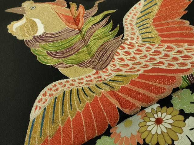 平和屋本店●極上　創業130年　江戸染繍友禅　大彦　黒留袖　刺繍　鳳凰唐草花文　金糸　三越扱い　逸品　DZAB5906kh6 平和屋本店○極上 創業130年 江戸染繍友禅 大彦 黒留袖