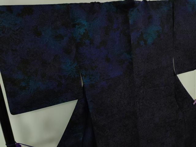平和屋本店●極上　訪問着　草花シルエット　黒地　暈し染め　銀通し地　逸品　DZAB5912kh6_2