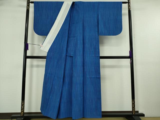 平和屋着物▽極上　本場結城紬　重要無形文化財　単衣　100亀甲　よろけ縞　瑠璃色地　証紙付き　逸品　DZAB5937kh6_2