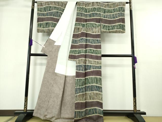 平和屋本店●極上　中国三大刺繍　スワトウ刺繍　汕頭・相良刺繍　訪問着　杢目絞り　よろけ縞　銀通し地　さが美扱い　逸品　DZAB5943kh6 平和屋本店○極上 中国三大刺繍 スワトウ刺繍 汕頭・相良刺繍 訪問着