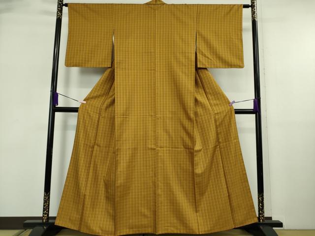 平和屋本店●極上　本場黄八丈　まるまなこ　紬　格子　逸品　DZAB6066kh6_1