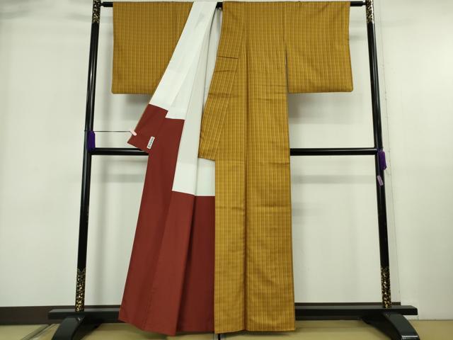 平和屋本店●極上　本場黄八丈　まるまなこ　紬　格子　逸品　DZAB6066kh6_2