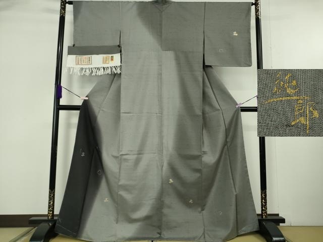 平和屋本店●極上　石川県指定無形文化財 牛首紬 白山工房 手織り　市川純一郎　訪問着　刺繍　舞葉文　金銀彩　逸品　未使用　DZAB6067kh6