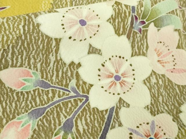 平和屋本店●極上　京友禅作家　池内路一　訪問着　枝桜　緑黄色地　逸品　DZAB6077kh6_6