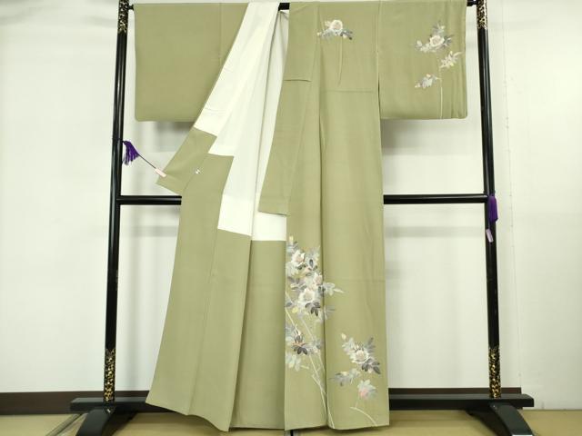平和屋本店●極上　本加賀友禅作家　中町博志　訪問着　枝花文　柳茶色地　逸品　DZAB6079kh6_1