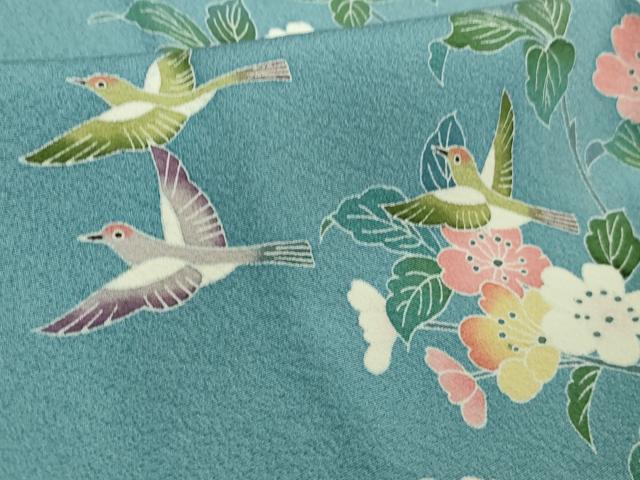 平和屋本店●極上　京加賀友禅　百貫達雄　訪問着　花鳥文　濃い勿忘草色地　暈し染め　逸品　DZAB6086kh6_6