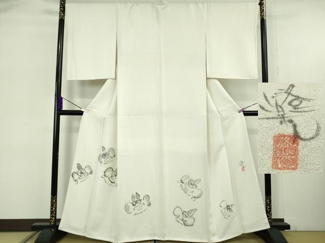 平和屋本店●極上　洛楽人工房　訪問着　手描き　鬼　象牙色地　逸品　未使用　DZAB6136kh6