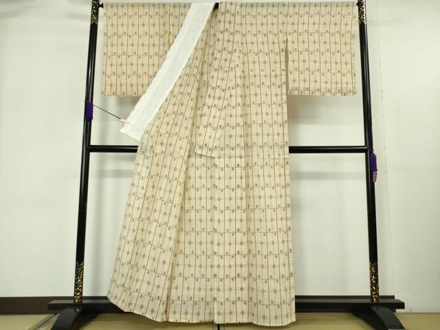 平和屋本店＊極上　夏物　本場小千谷ちぢみ　麻　絣格子　練色地　逸品　未使用　DZAB6148kh6_2