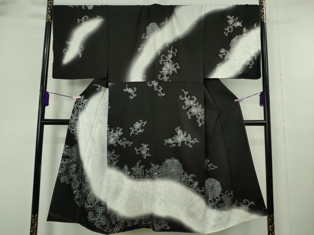 平和屋本店○希少 男性 訪問着 キングサイズ 胴抜き仕立て 駒刺繍 花