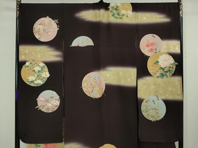 平和屋本店●極上　振袖　駒刺繍　四季花鳥丸文　濃い桑の実色地　暈し染め　金彩　逸品　DZAB6320kh6_2