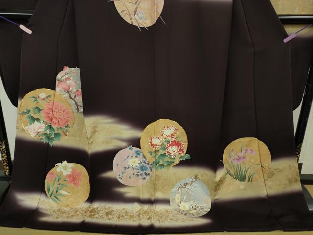 平和屋本店●極上　振袖　駒刺繍　四季花鳥丸文　濃い桑の実色地　暈し染め　金彩　逸品　DZAB6320kh6_3