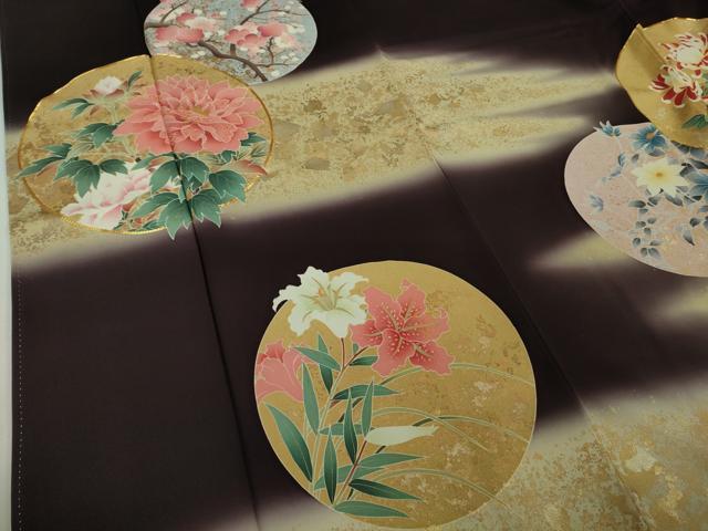 平和屋本店●極上　振袖　駒刺繍　四季花鳥丸文　濃い桑の実色地　暈し染め　金彩　逸品　DZAB6320kh6_4