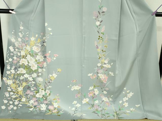 平和屋本店●極上　訪問着　友禅　四季花文　暈し染め　秘色色地　逸品　DZAB6328kh6_3