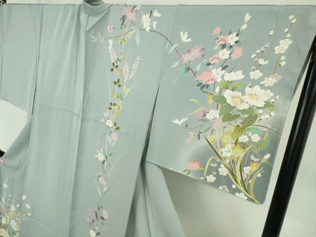 平和屋本店●極上　訪問着　友禅　四季花文　暈し染め　秘色色地　逸品　DZAB6328kh6_2