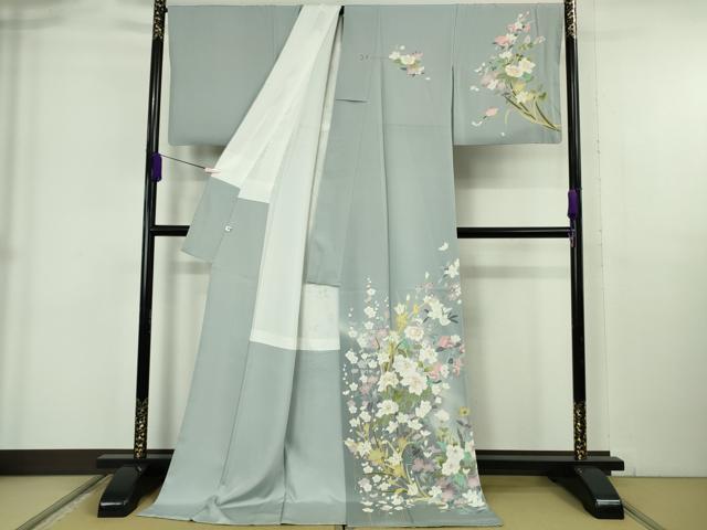 平和屋本店●極上　訪問着　友禅　四季花文　暈し染め　秘色色地　逸品　DZAB6328kh6_1