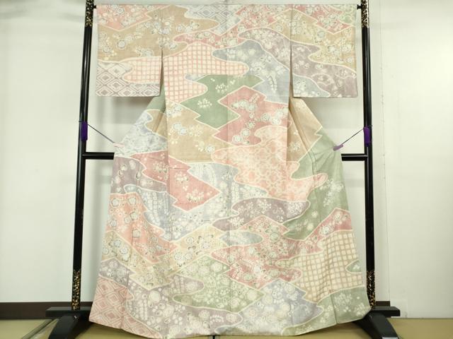 平和屋本店●極上　訪問着　紬地　辻が花　絞り　高島屋扱い　逸品　DZAB6331kh6