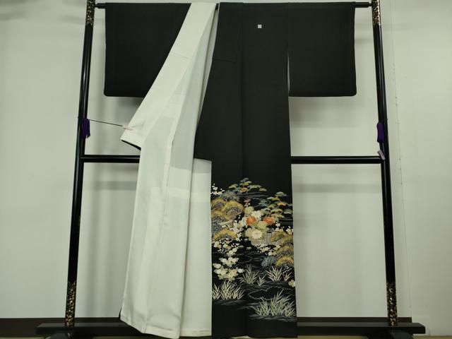 平和屋本店●極上　創業460年・千總　黒留袖　駒刺繍　風景吉祥花松文　金彩　逸品　DZAB6366kh6_1