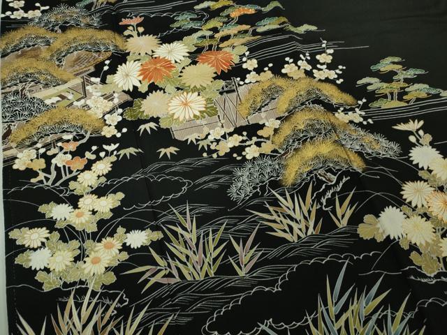 平和屋本店●極上　創業460年・千總　黒留袖　駒刺繍　風景吉祥花松文　金彩　逸品　DZAB6366kh6_4