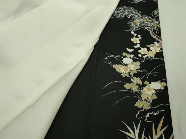 平和屋本店●極上　創業460年・千總　黒留袖　駒刺繍　風景吉祥花松文　金彩　逸品　DZAB6366kh6_9