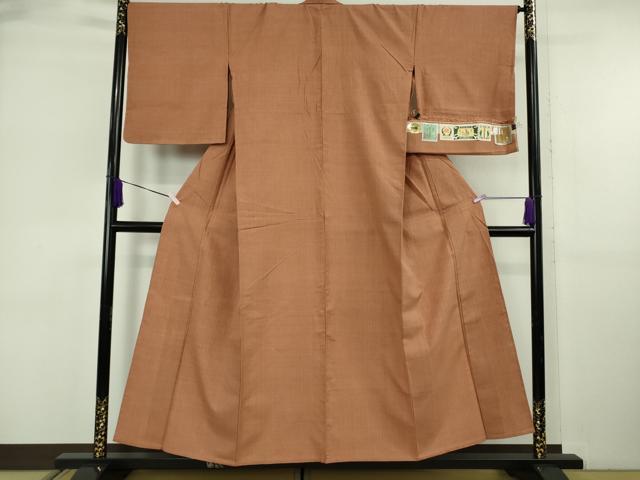 平和屋本店▽極上　本場結城紬　重要無形文化財　単衣　奥順謹製　色無地　赭色　証紙付き　逸品　DZAB6397kh6_1