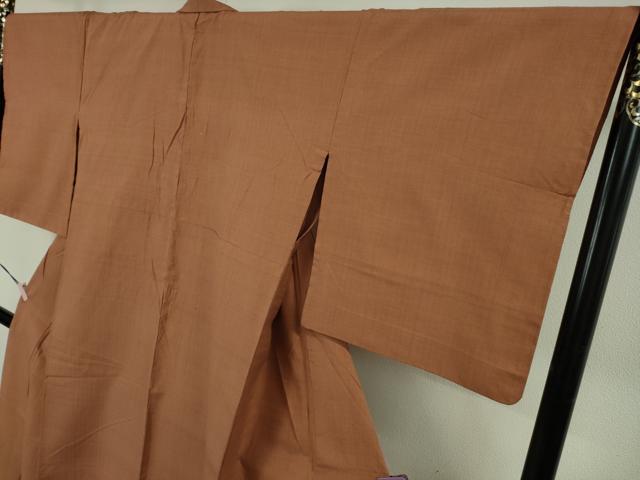 平和屋本店▽極上　本場結城紬　重要無形文化財　単衣　奥順謹製　色無地　赭色　証紙付き　逸品　DZAB6397kh6_3