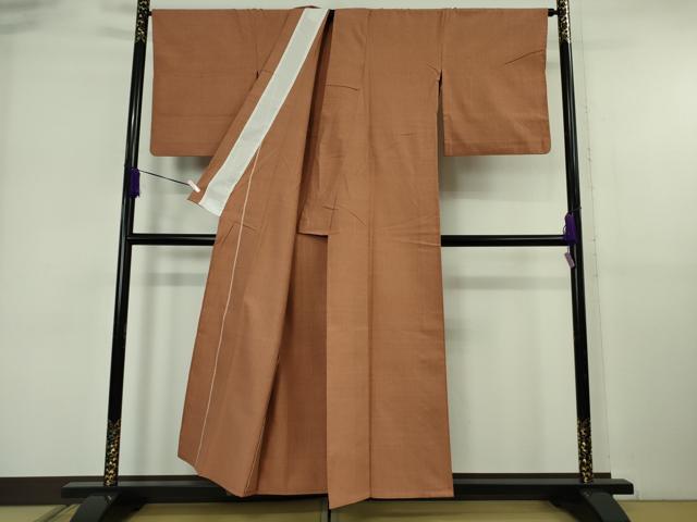 平和屋本店▽極上　本場結城紬　重要無形文化財　単衣　奥順謹製　色無地　赭色　証紙付き　逸品　DZAB6397kh6_2