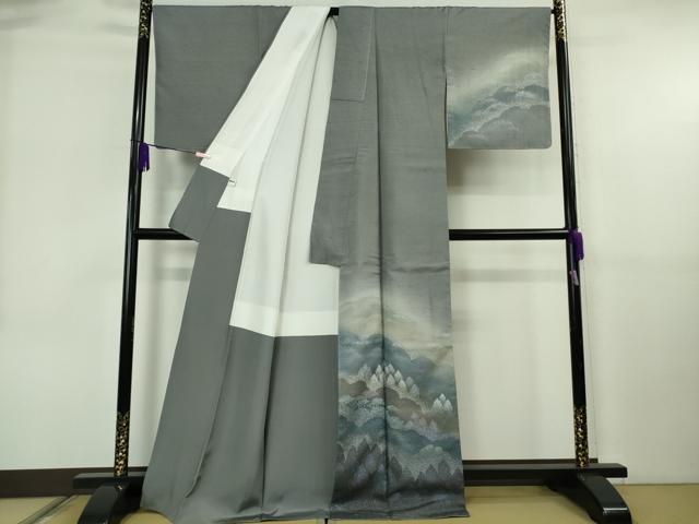 平和屋本店●極上　石川県指定無形文化財　牛首紬　白山工房　手織り　訪問着　樹林文　証紙付き　逸品　未使用　DZAB6583kh6_1