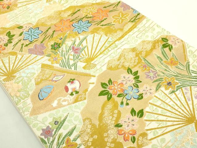 平和屋本店○極上 龍村美術織物 たつむら 六通柄 本袋帯 唐織 散扇草花 
