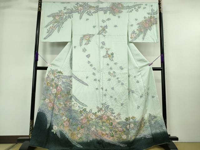 平和屋本店●極上　訪問着　辻が花　白緑色地　暈し染め　金彩　さが美扱い　逸品　DZAB6716kh6