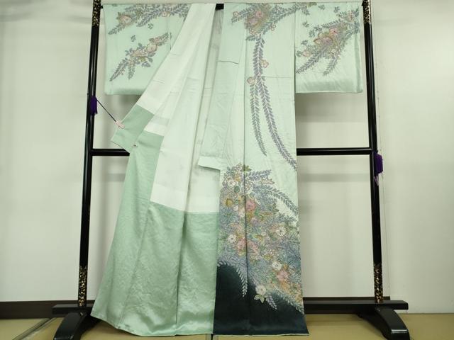 平和屋本店●極上　訪問着　辻が花　白緑色地　暈し染め　金彩　さが美扱い　逸品　DZAB6716kh6_1