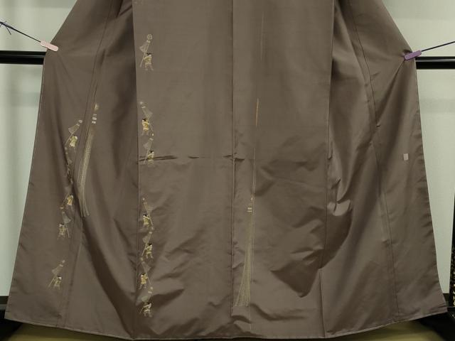 平和屋本店●極上 山口美術織物 皇室 伊勢神宮御用 西陣織 訪問着 刺し子 総刺繍 紬地 火消し 纏 濃い江戸鼠色地 逸品 未使用　DZAB6741kh6_3