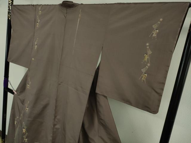 平和屋本店●極上 山口美術織物 皇室 伊勢神宮御用 西陣織 訪問着 刺し子 総刺繍 紬地 火消し 纏 濃い江戸鼠色地 逸品 未使用　DZAB6741kh6_2