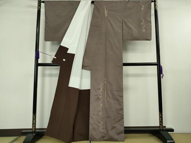 平和屋本店●極上 山口美術織物 皇室 伊勢神宮御用 西陣織 訪問着 刺し子 総刺繍 紬地 火消し 纏 濃い江戸鼠色地 逸品 未使用　DZAB6741kh6_1