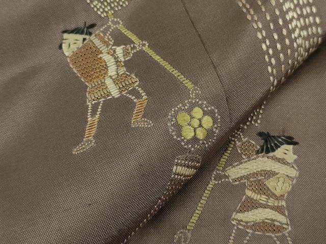 平和屋本店●極上 山口美術織物 皇室 伊勢神宮御用 西陣織 訪問着 刺し子 総刺繍 紬地 火消し 纏 濃い江戸鼠色地 逸品 未使用　DZAB6741kh6_5