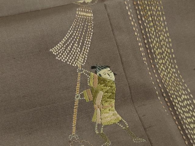平和屋本店●極上 山口美術織物 皇室 伊勢神宮御用 西陣織 訪問着 刺し子 総刺繍 紬地 火消し 纏 濃い江戸鼠色地 逸品 未使用　DZAB6741kh6_6