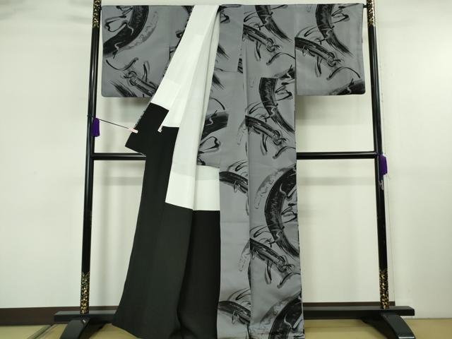 平和屋本店●極上　世界的友禅作家　千地泰弘　小紋　お召地　いろは唄　錫色地　逸品　DZAB6750kh6_1