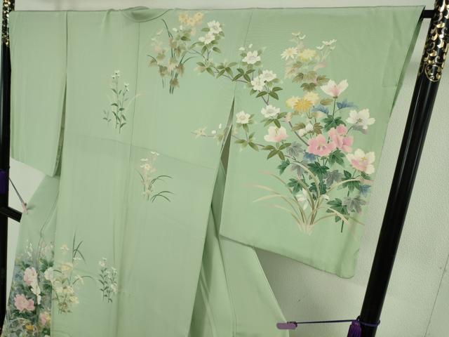 平和屋本店●極上　十日町友禅作家　岡村蒼風　訪問着　枝花文　裏葉柳色地　暈し染め　逸品　DZAB6756kh6_2