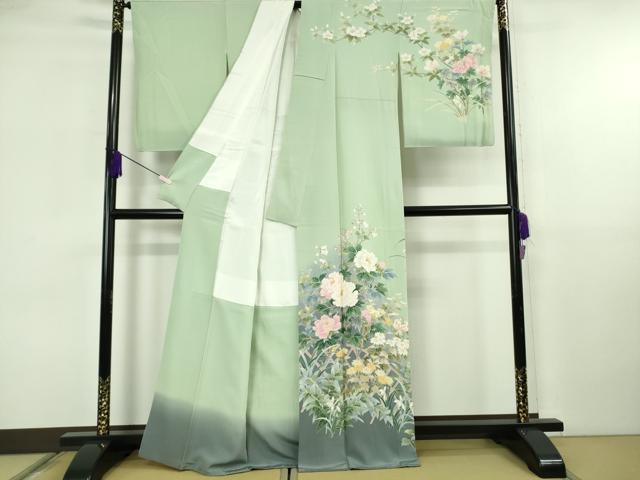 平和屋本店●極上　十日町友禅作家　岡村蒼風　訪問着　枝花文　裏葉柳色地　暈し染め　逸品　DZAB6756kh6_1