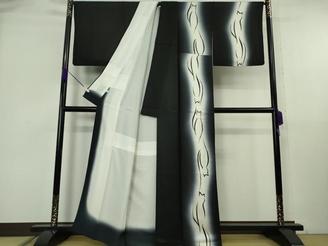 平和屋本店●極上　訪問着　猫　ネコ　シルエット　間道　暈し染め　黒地　逸品　DZAB6772kh6_1