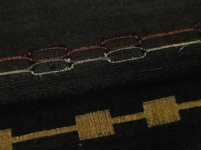 平和屋本店●超希少　国画会会員　原田麻那　めがね織　浮き織　訪問着　紬地　横段文　黒地　逸品　DZAB6783kh6_5