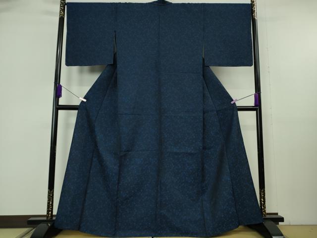 平和屋本店▽極上　BANKANわものや　お召　単衣　本藍　風通織　葵　唐草　反端付き　逸品　未使用　DZAB6814kh6_1