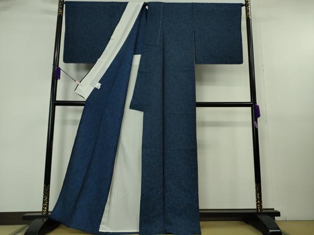 平和屋本店▽極上　BANKANわものや　お召　単衣　本藍　風通織　葵　唐草　反端付き　逸品　未使用　DZAB6814kh6_2