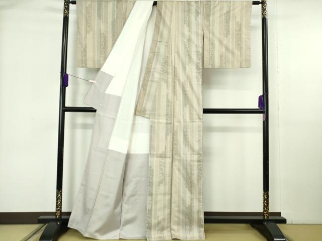 平和屋本店●極上　東郷織物謹製　永江明夫　手織　本場大島紬　草木染　160亀甲　草花間道　亜麻色地　証紙付き　逸品　DZAB6953kh6_2