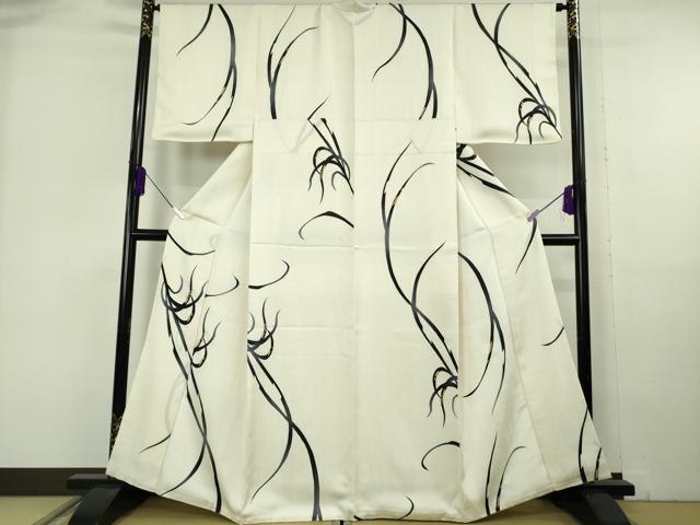 平和屋本店●極上　小紋　草葉文　鳥の子色地　金彩　逸品　DZAB6955kh6