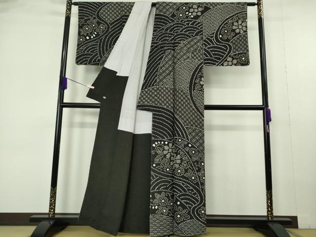 平和屋本店●極上　中国三大刺繍　スワトウ刺繍　刺し子　刺繍　訪問着　絞り　名物裂　黒地　さが美扱い　逸品　未使用　DZAB6994kh6_1