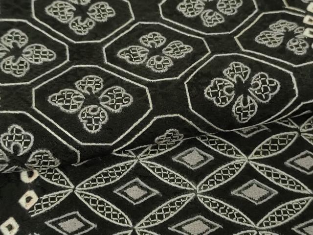 平和屋本店●極上　中国三大刺繍　スワトウ刺繍　刺し子　刺繍　訪問着　絞り　名物裂　黒地　さが美扱い　逸品　未使用　DZAB6994kh6_5