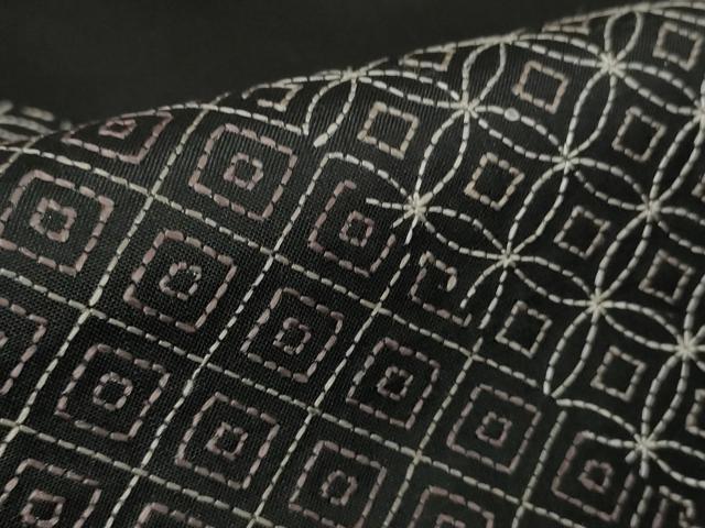 平和屋本店●極上　本場縞大島紬　訪問着　刺し子　刺繍　名物裂　黒地　ロング丈　逸品　未使用　DZAB7016kh6_6